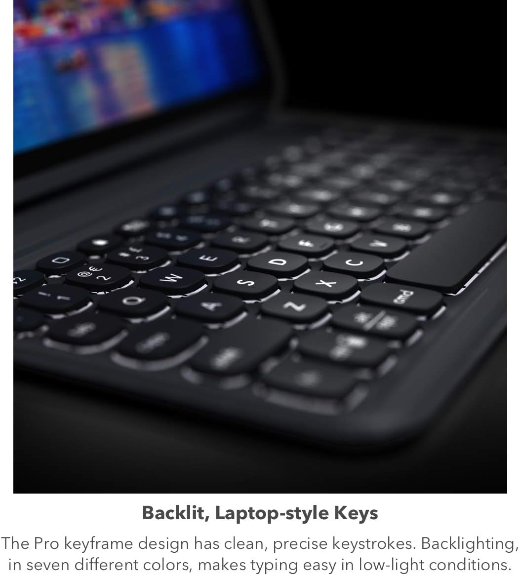 ZAGG Pro Keys Detachable Case and Wireless Keyboard for Apple iPad Pro 12.9, Multi-Device Bluetooth Pairing, Backlit Laptop-Style Keys, Apple Pencil Holder, 6.6ft Drop Protection - Charcoal