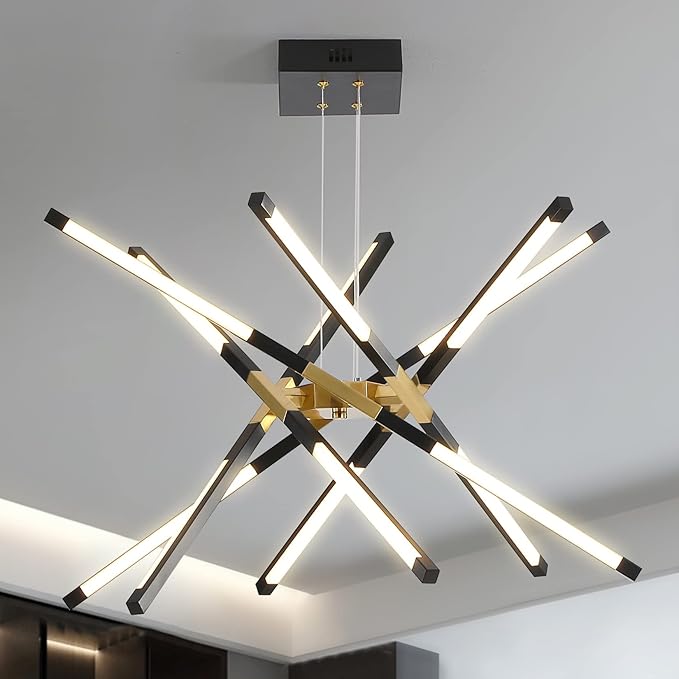 Chandeliers Modern LED Ceiling Light Dimmable Black Chandelier Embedded Installation Fixture,Sputnik Pendant Light Pluggable New Art Lamp for Kitchen,Living Room Easy to Install(12 Heads)