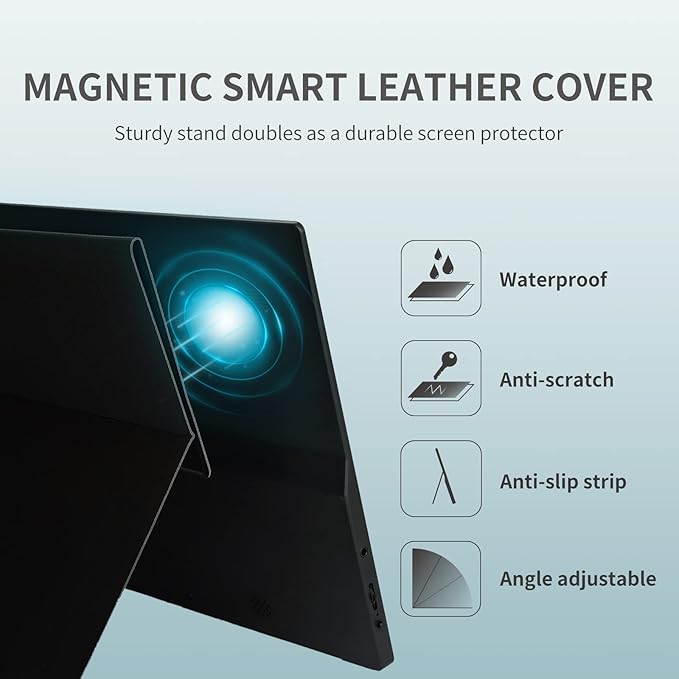 Portable Monitor 15.6 Inch IPS Display Laptop Screen Extender, FHD, 1080P, Smart Cover, Speakers, USB-C, HDMI, Ultra Slim, Plug&Play, Travel Monitor for Laptop PC Mac Phone, Switch, PS4/5, Xbox