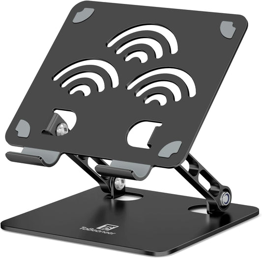 Adjustable Tablet Stand for Desk, Premium Aluminum Holder for iPads, Tablets, Kindles, Switch, Phones, and All Devices up to 14 Inches. Portable and Foldable Black, Plus Size