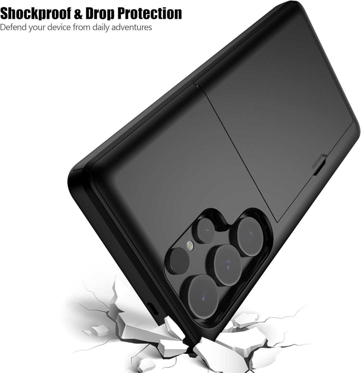 Nvollnoe for Samsung S25 Ultra Case with Card Holder Dual Layer Heavy Duty Protective Case Hidden Card Slot Slim Wallet Case for Samsung S25 Ultra 6.9''(Black)