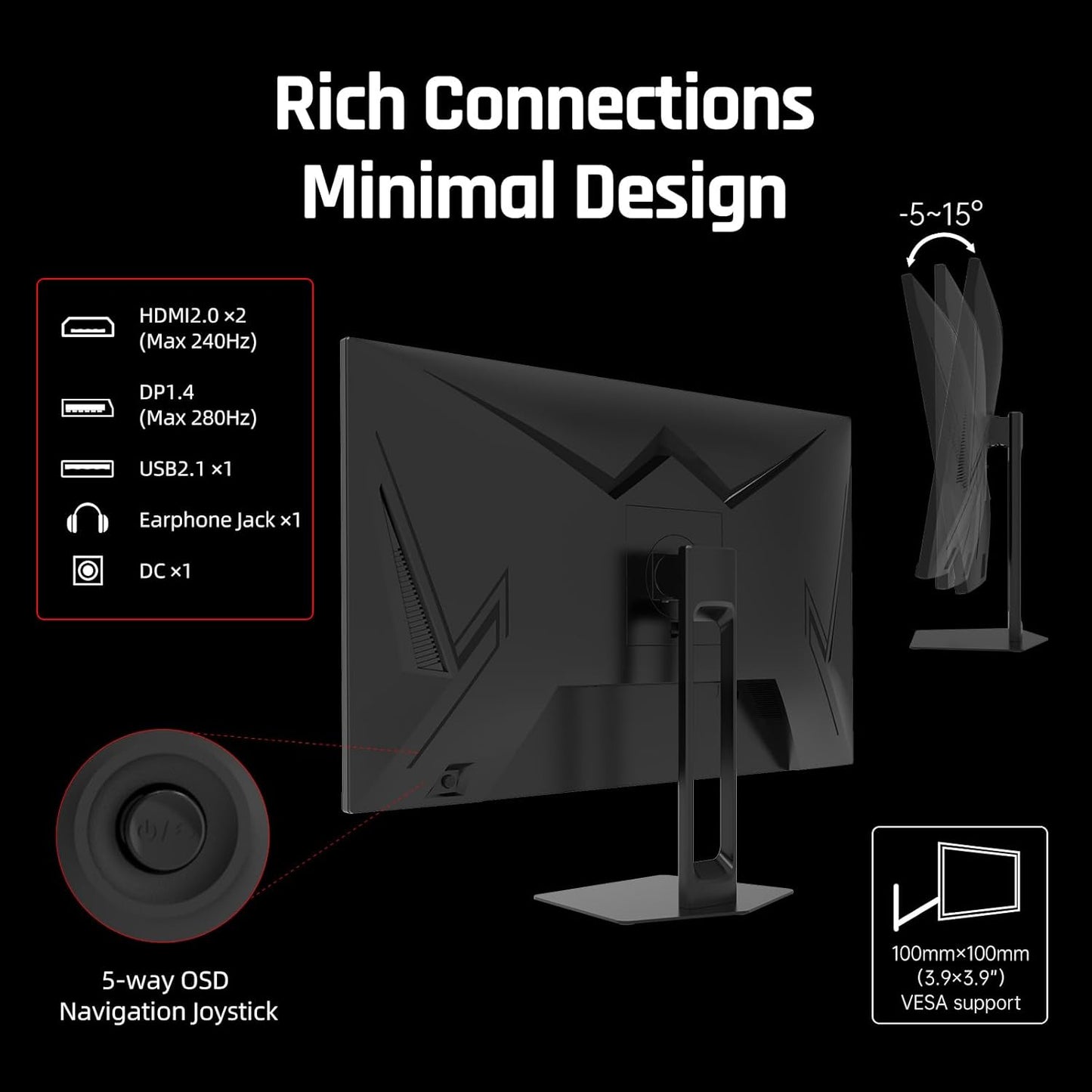 KTC 27'' 280Hz 240Hz Gaming Monitor 1ms GTG 350nits Fast VA 1080P Tilt 126% sRGB Adaptive Sync 4000:1 Contrast Ratio HDR DisplayPort 1.4/HDMI 2.0 VESA