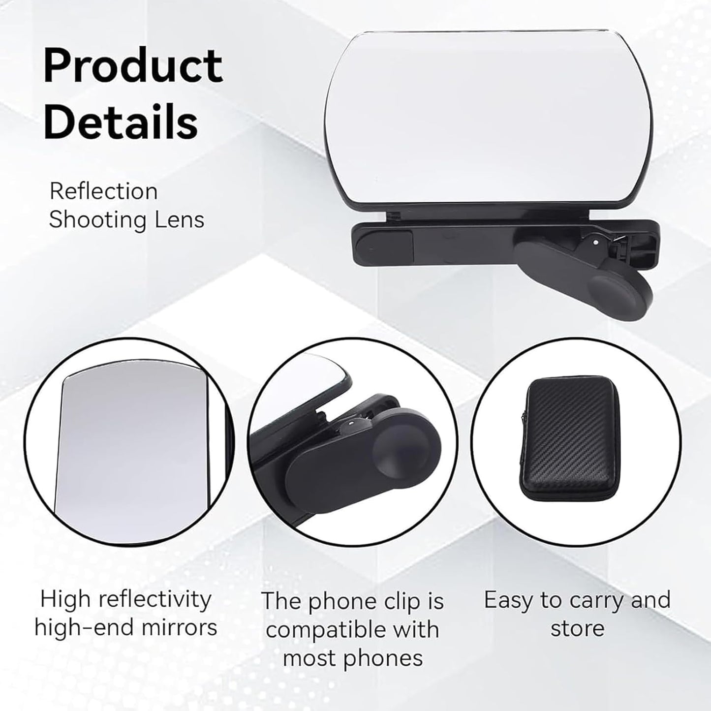 Mirror Effect Lens - Capture Stunning Reflections Instantly, Smartphone Camera Mirror Reflection Clip Kit, Adjustable HD Glass Smartphone Photography Flip Mirror, for Travel Photography (Black)