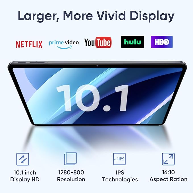 Android 15 Tablet 10.1 inch Tablet 2025 Latest Tablets with Keyboard Mouse 24GB+64GB 2TB Expand 6000mAh Octa-Core Processor Dual Camera WiFi 1280x800 IPS 18W Fast Charging (Black)