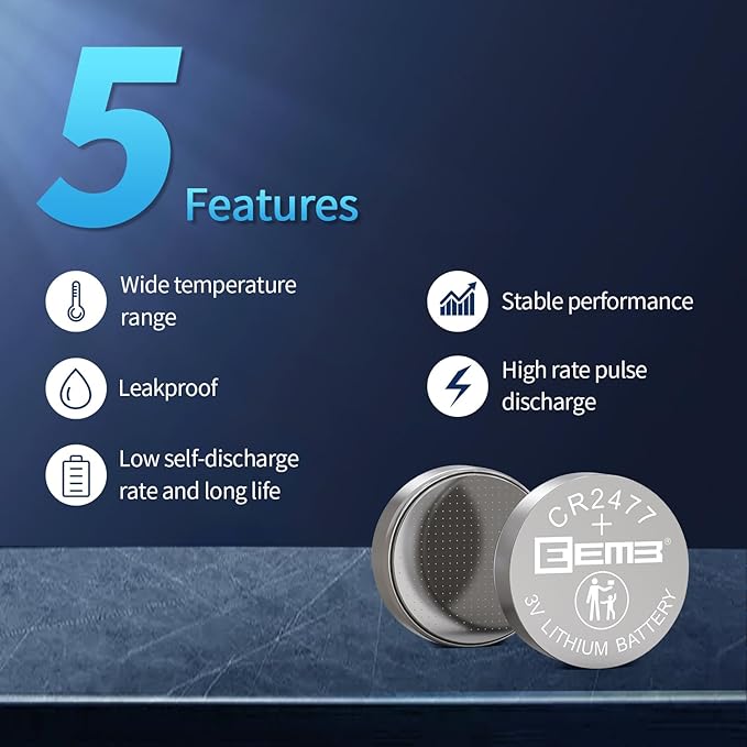 EEMB 5 Pack CR2477 Battery 3V Lithium Battery Button Coin Cell Batteries 2477 Batteries DL2477, ECR2477 for Electronic Candle, Light, Remote Control, Key Fob, Alarm, Contact Sensor, Smart Devices