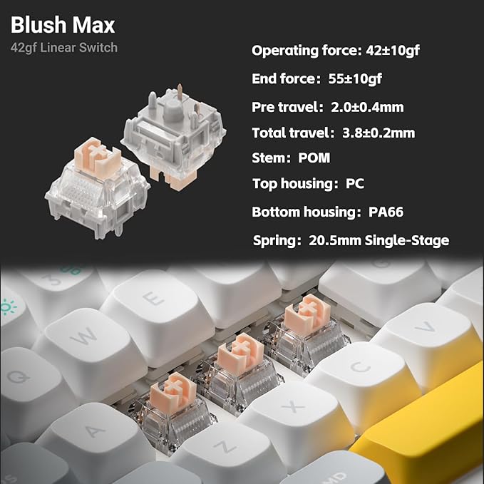 nuphy Halo65 V2 Wireless Mechanical Keyboard with PBT Keycaps, 65% Hot Swappable Custom Gaming Keyboard Compatible with QMK/VIA, RGB Backlit, Gasket Structure, BT5.0/USB-C/2.4GHz,Black-Blush Switches