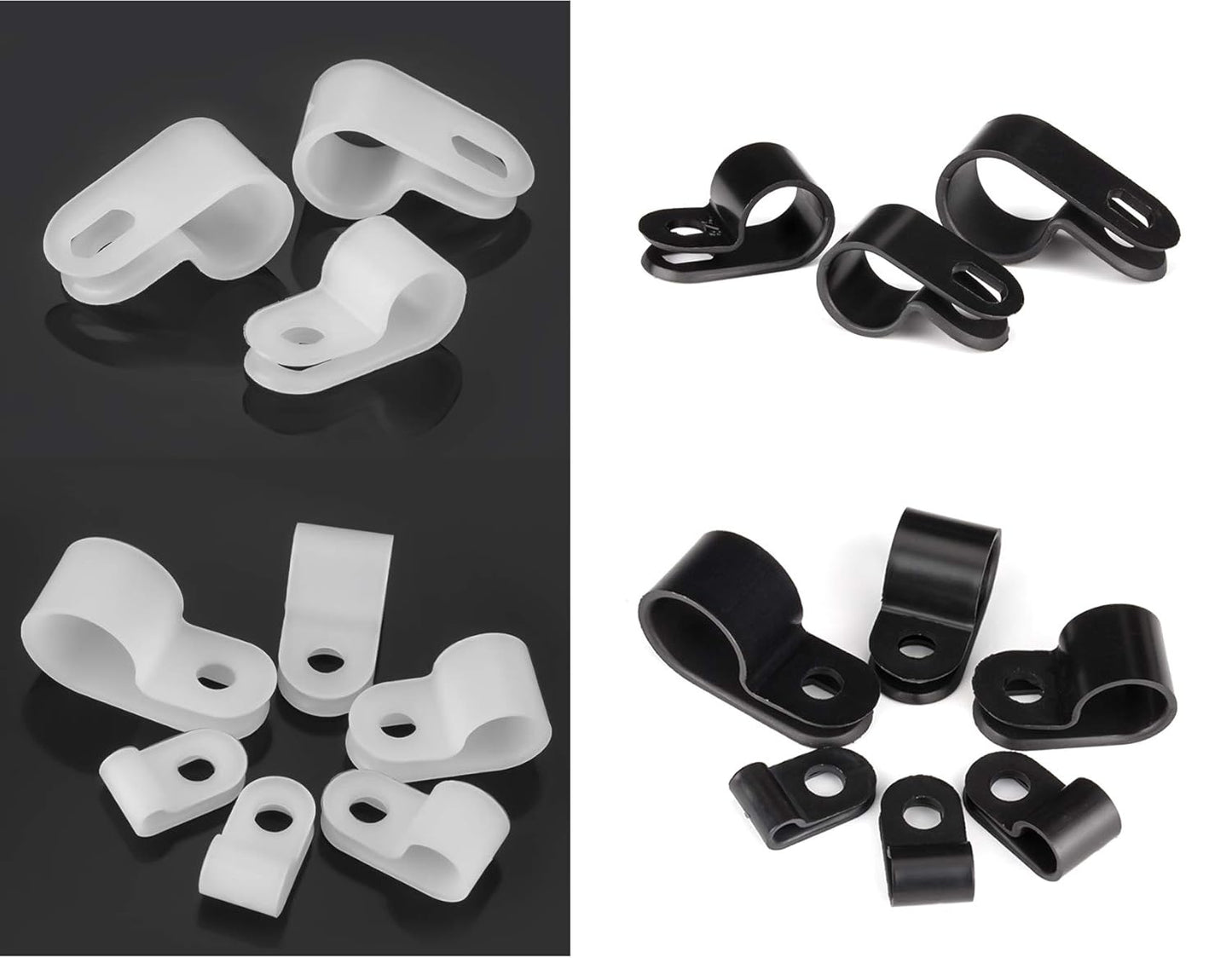 Bigtrans 305 Pcs Nylon Plastic R-Type Wire Clips 1/4" 5/16" 3/8" 1/2" 3/4" Clamps Fasteners Assortment for Cable Conduit -5 Size -White