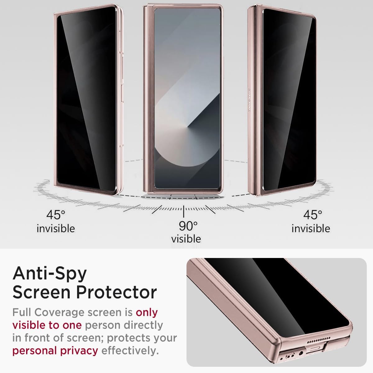 Miimall for Samsung Galaxy Z Fold 6 Case with Privacy Screen Protector, [Anti Spy] Built-in Adjustable Kickstand & Magnetic Hinge Protection Full-Body Protective Case for Galaxy Z Fold 6 5G Pink