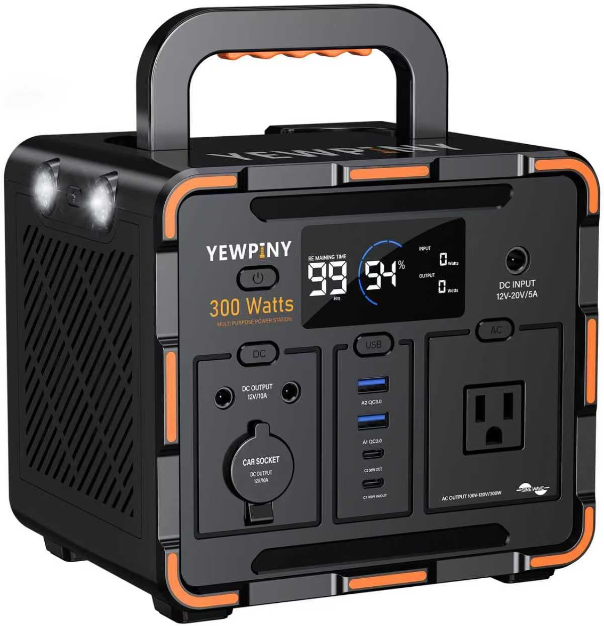 EM300 Portable Solar Station, 259Wh LiFePO4 Battery, 65W USB-C PD Fast Charging, 600W Peak, AC/DC/USB-A Output for Camping, Home and Emergency Use (300W Portable Power Station)