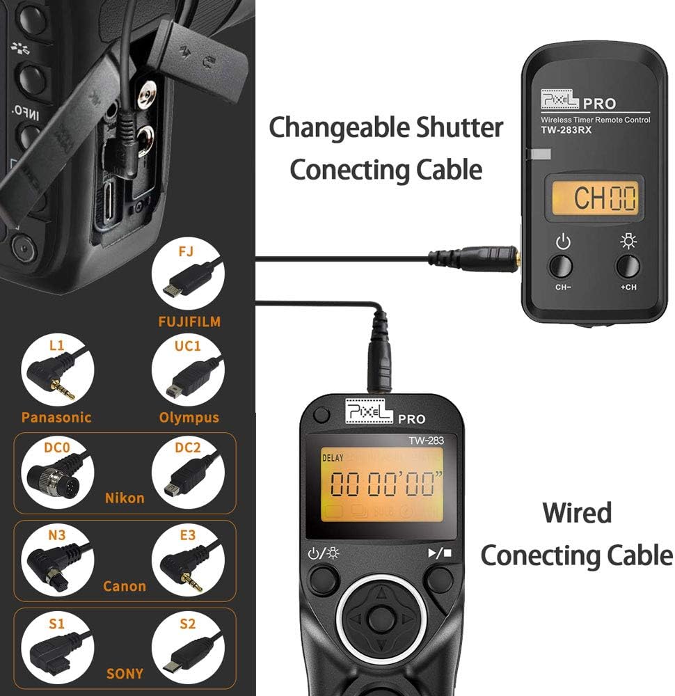 Wireless Remote Shutter Compatible for Nikon, Pixel TW-283 DC2 Wireless Shutter Release Remote Control Compatible for Nikon Z7 Z6 Df D90 D7500 D3300 D3100 D3200 D5000 D5500 D7200 D7000 D600 D750