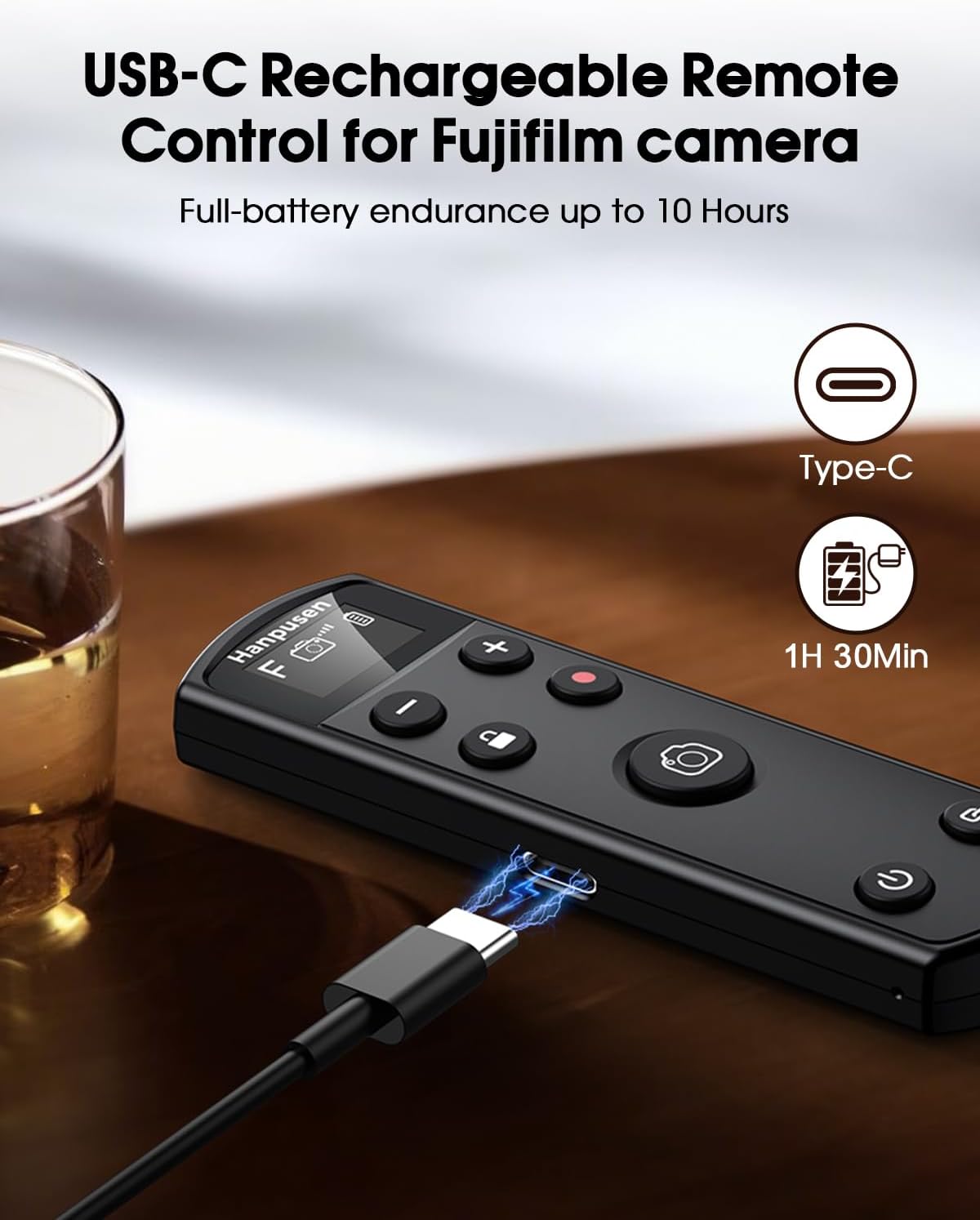 for Fujifilm Camera Remote Control, Hanpusen Rechargeable Wireless Shutter Release with OLED Screen for Fujifilm X100 VI/X-M5/X-T30 II/X-E5/X-T5/X half/X-H2S/X-T30/X-T4/X-T3/X-S20/X-S10/X-T50/X-H2