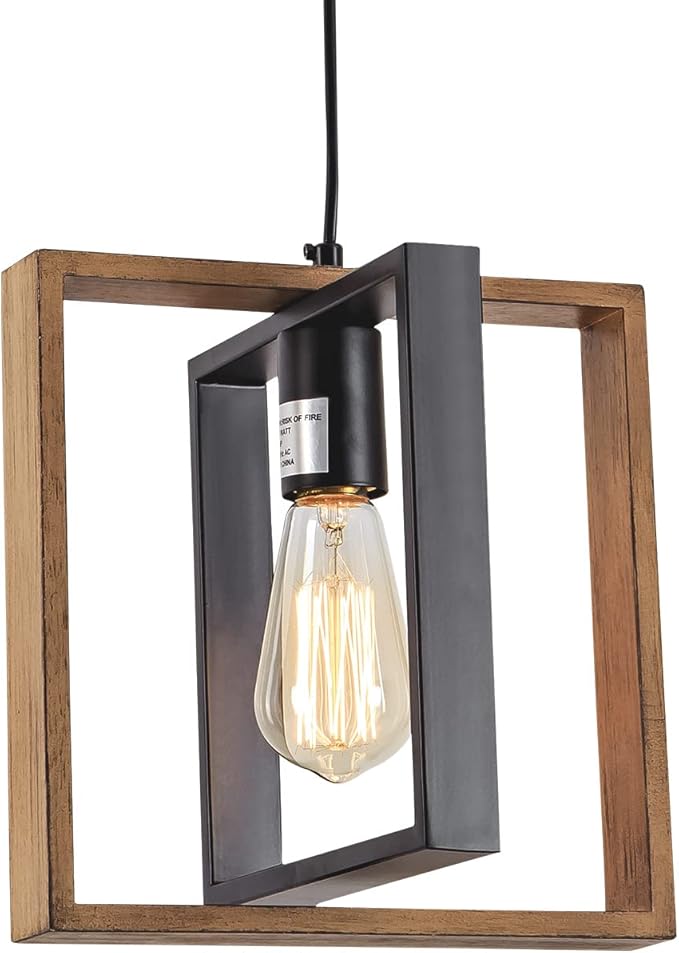 1 Light Kitchen Island Light Modern Black Dining Room Light Fixture Mini Wood Farmhouse Chandelier Hanging Pendant Light Fixtures for Foyer Hallway