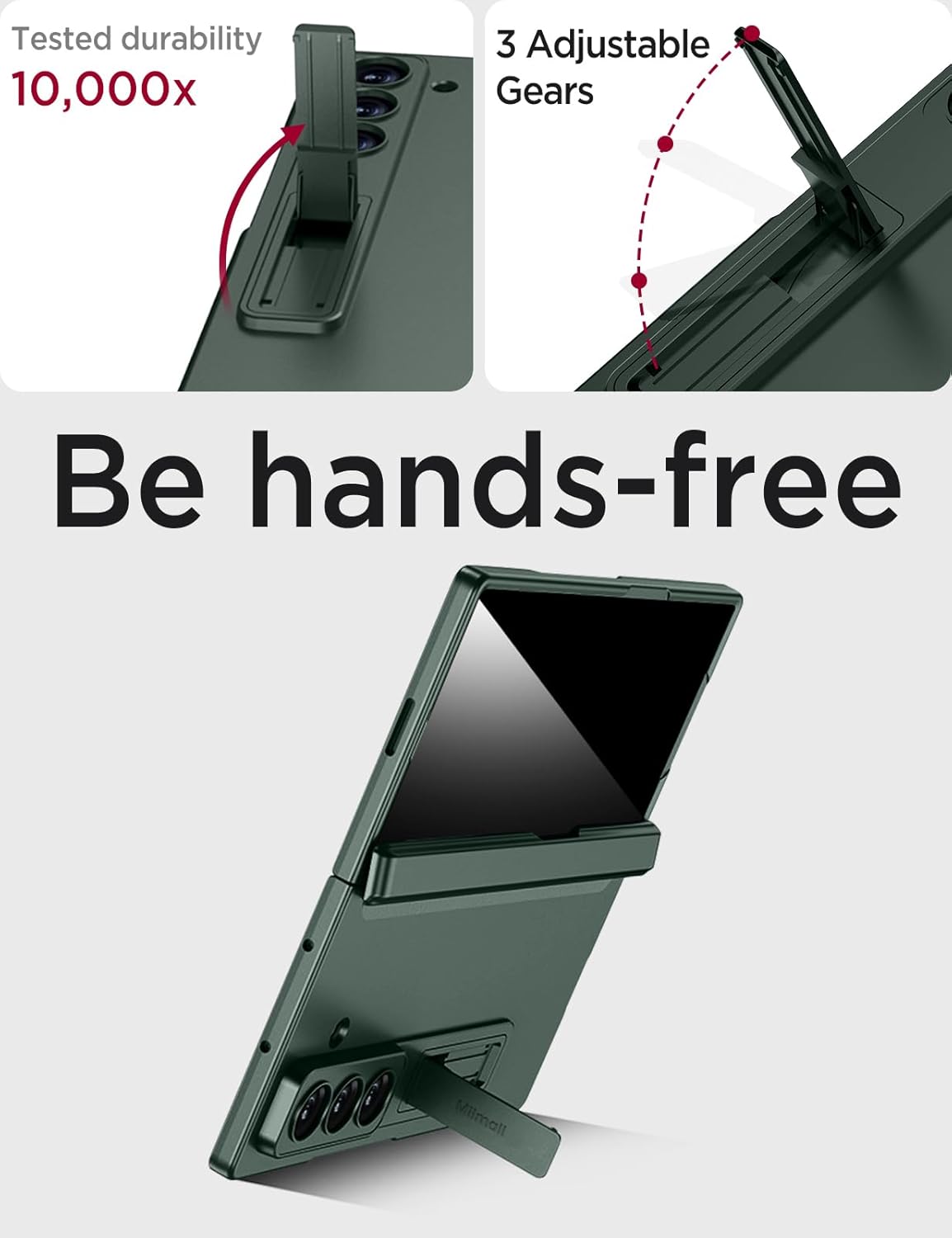 Miimall for Z Fold 7 Case with Privacy Screen Protector, [Military Grade Drop Protection] Built-in Adjustable Kickstand & Magnetic Hinge Protection Shockproof Phone Case for Galaxy Z Fold 7 5G Green
