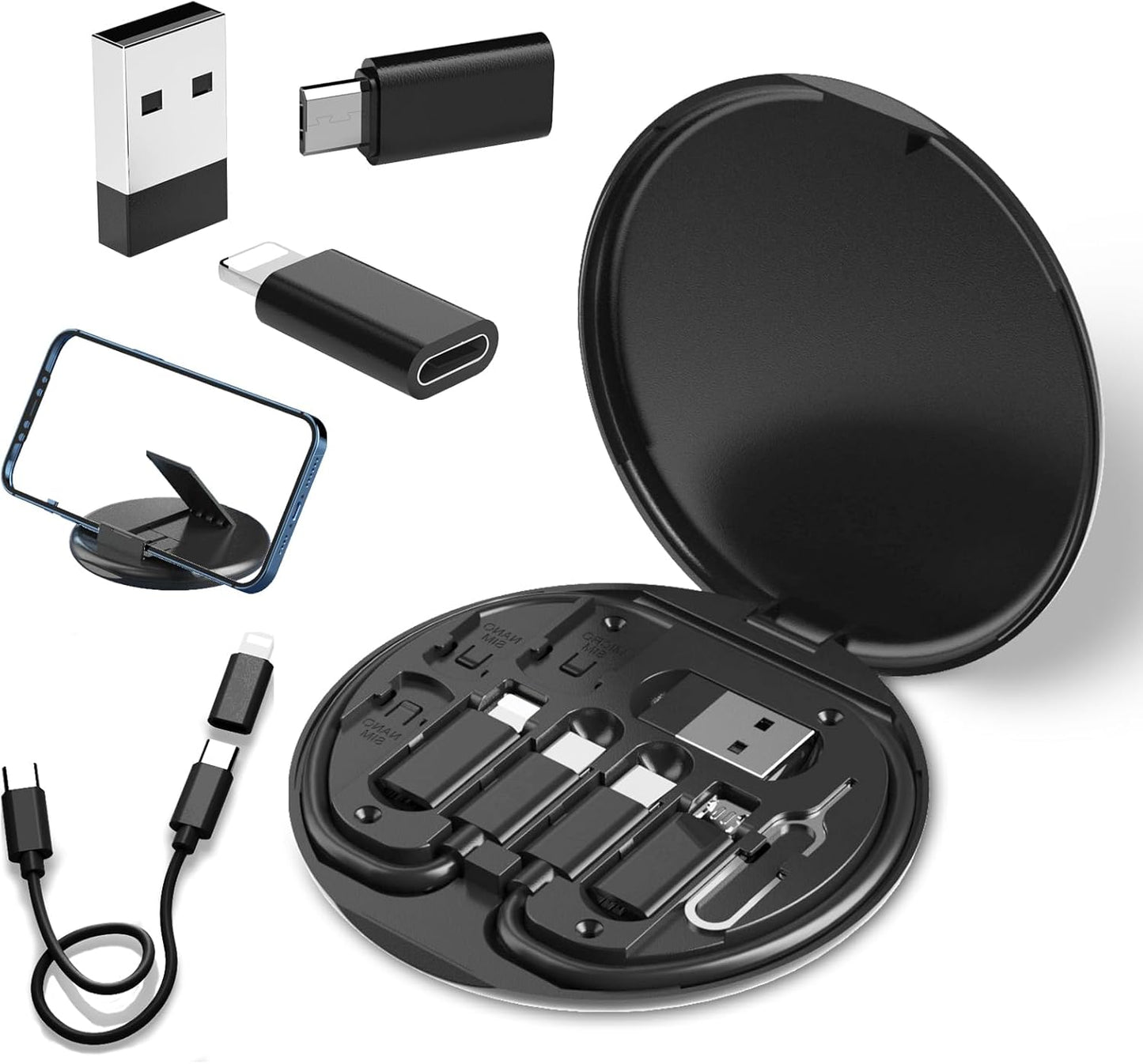 USB C to USB Adapter, USB-C Adapter Kit Contains Multiple OTG Adapters for Type C Male, USB A to C Male Cable, Micro USB to Type C, Equipped with SIM Extractor and Phone Stand