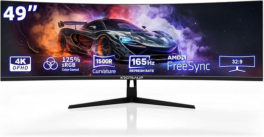 49 Inch Curved Ultrawide Gaming Monitor, 4K (3840x1080P), 165Hz, HDR10 1500R, 32:9, AMD FreeSync, 125% sRGB, Computer Monitor, HDMI/DP VESA100*100mm Black