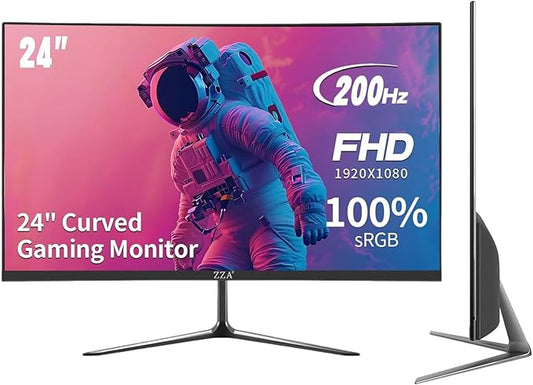 ZZA 24 Inch Monitor 200 HZ 1080p 2800R,Curved PC Monitor VA 120% sRGB FreeSync Frameless Full on Three Sides Blue Light Filter,HDMI DP USB Ports,Computer Monitor for Business Office and Casual Gaming