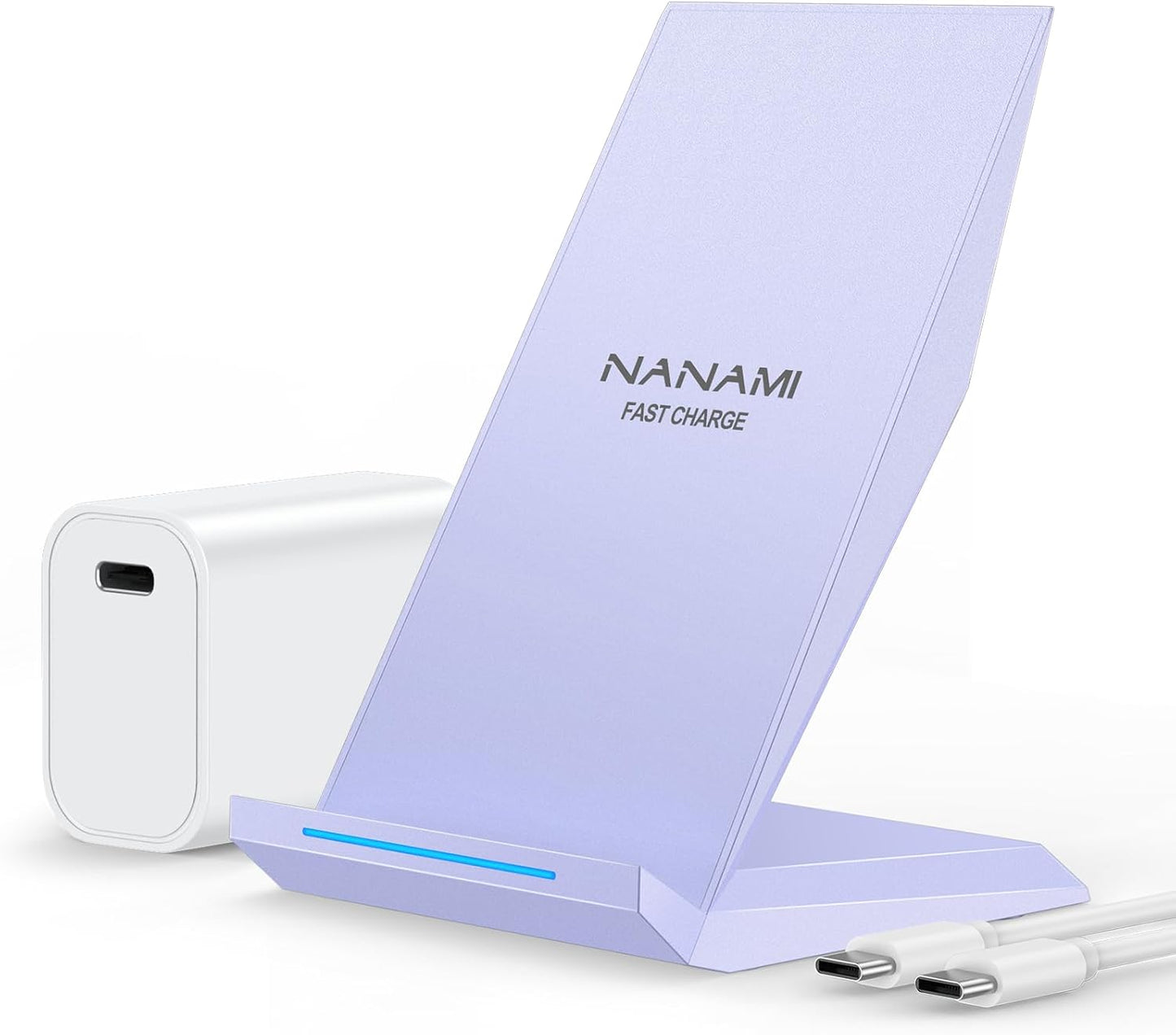 NANAMI Wireless Charger with USB C Charger - Qi Certified Fast Wireless Charging Stand Compatible with iPhone 16/15/14/13/12, Phone Charger Dock for Samsung Galaxy S25/S25+/S25 Ultra/S24/S23/S22/S21