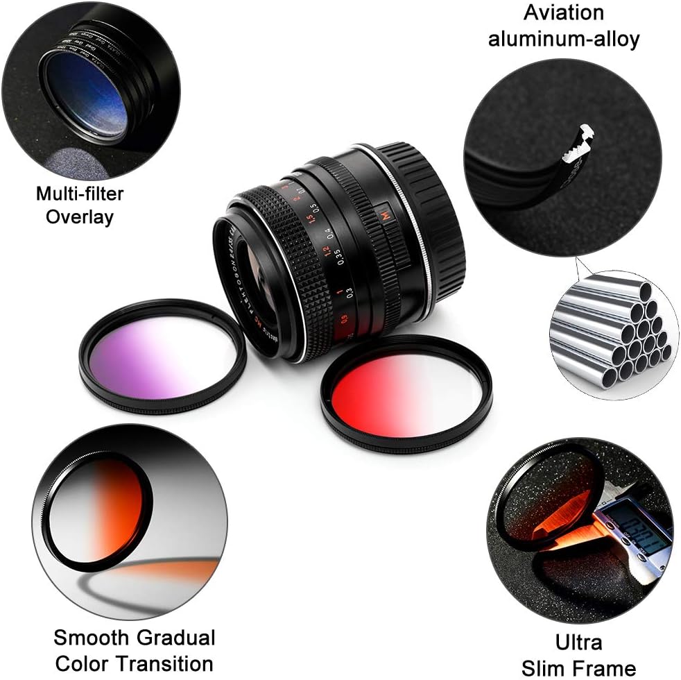 49mm Graduated Color Filters Kit 9 Pieces Gradual Colour Lens Filter Kit Set Accessory for Canon Nikon Sony Pentax Olympus Fuji DSLR Camera + Lens Filter Pouch +Lens Cleaning Cloth