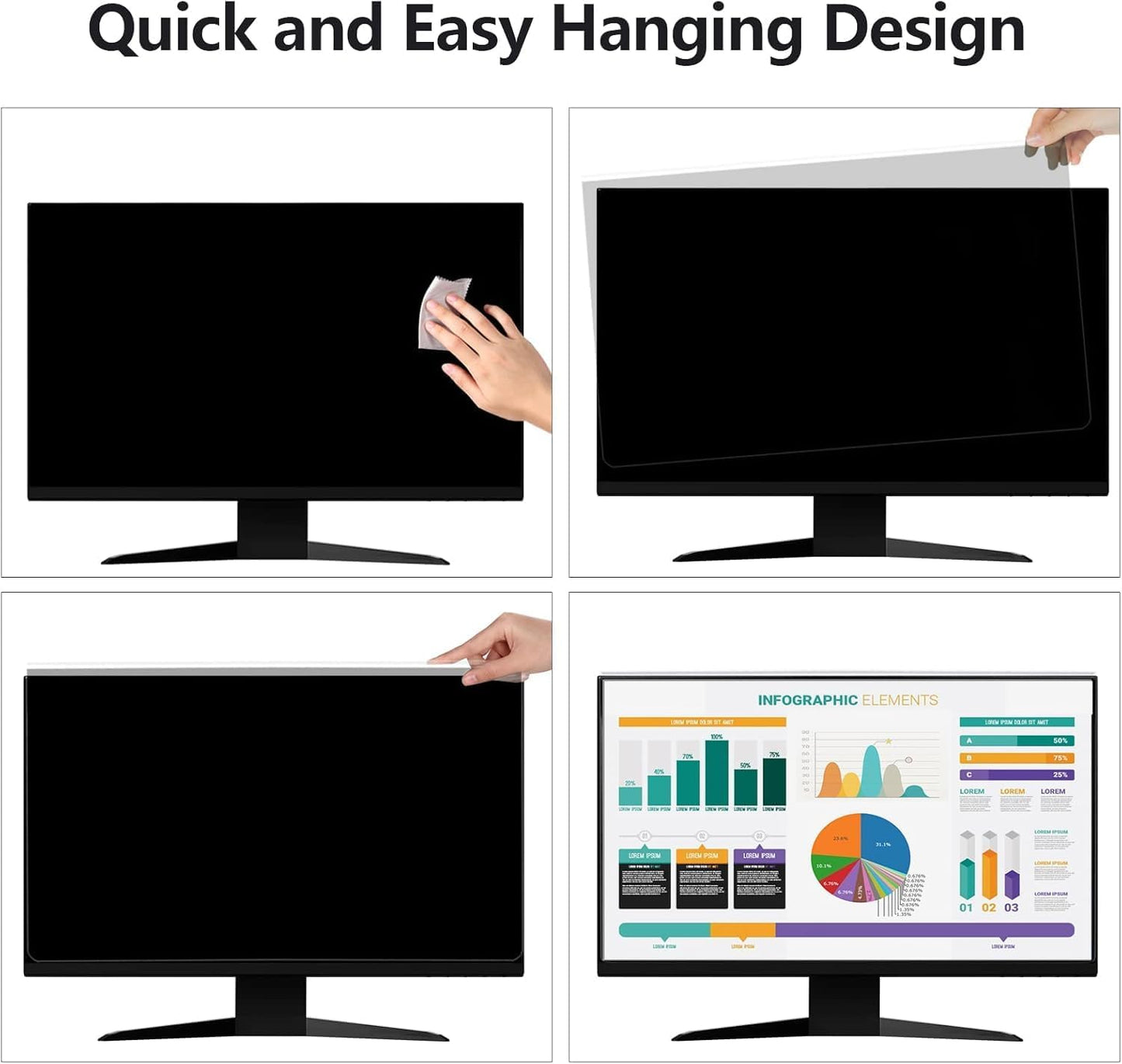[2 Pack Computer Privacy Screen Shield Compatible for 26/27 Inch 16:9 Widescreen Desktop Monitor - Anti Glare & Blue Light Filter - Hanging Design for Easy On/Off