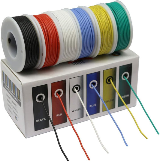 CBAZY™ Hook up Wire Kit (Stranded Wire Kit) 24 Gauge Flexible Silicone Rubber Electric Wire 6 Colors 19.6 feet Each 24 AWG