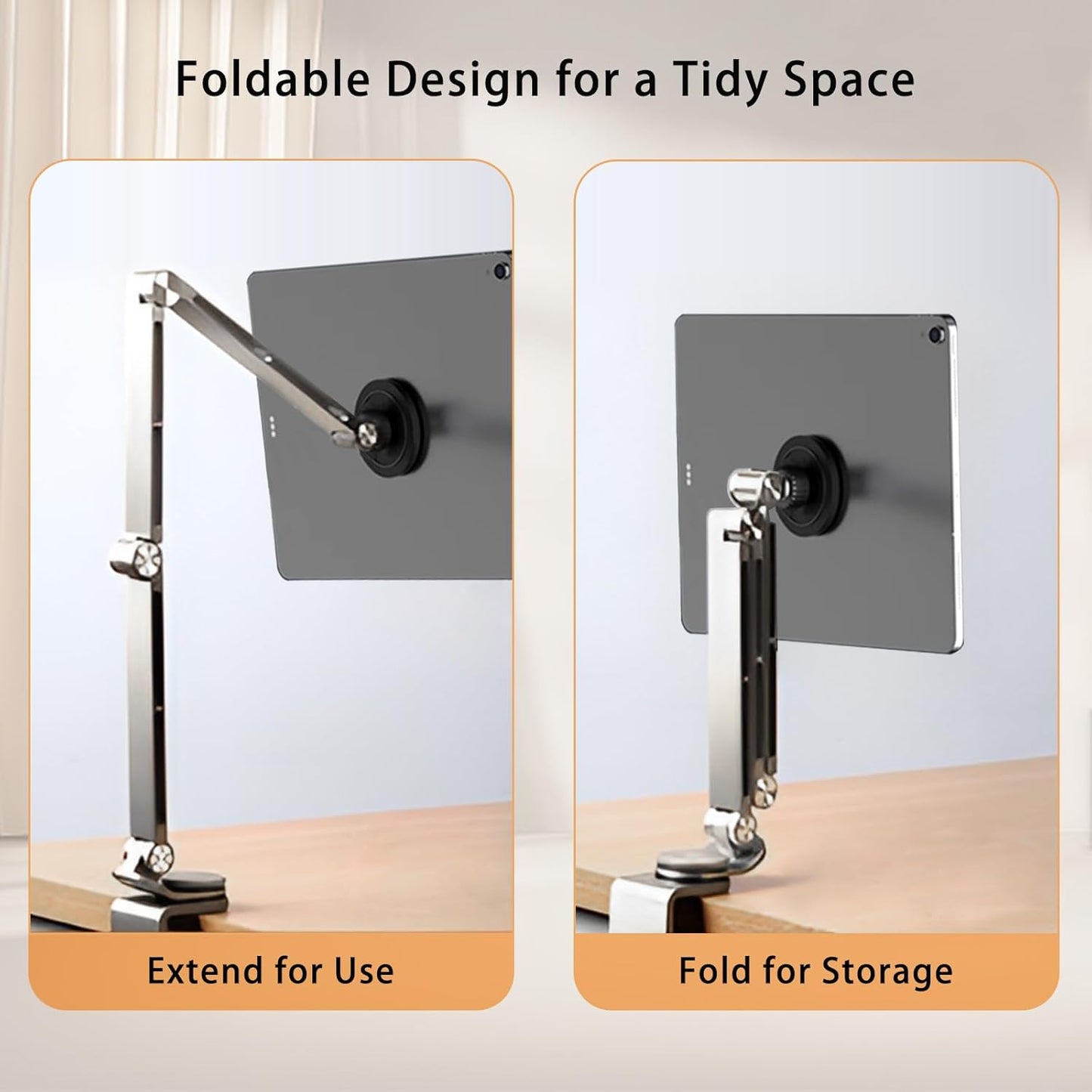 Magnetic Tablet Stand for Desk Aluminum Alloy Phone iPad Desk Holder Overhead Arm Mount with 360°Rotate Base for Magsafe/iPhone/Android/iPad (Magnetic Silver)