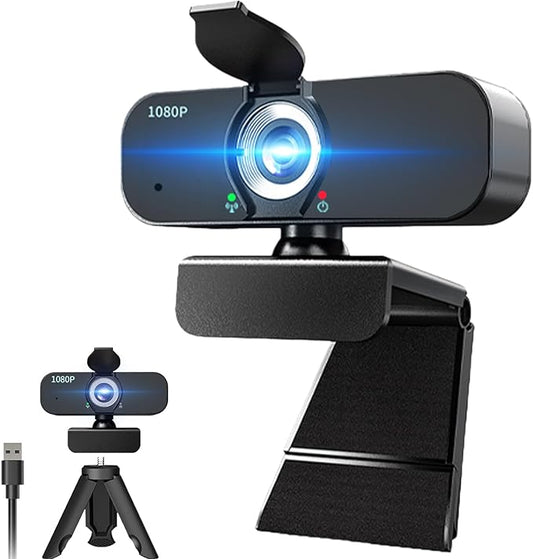 1080P Webcam for Computer/Laptop/Desktop/PC, External Camera with Microphone, USB Plug&Play, Auto Low Light Correction, Privacy Cover, Tripod, Wide Angle for Meeting/Online Video/Zoom