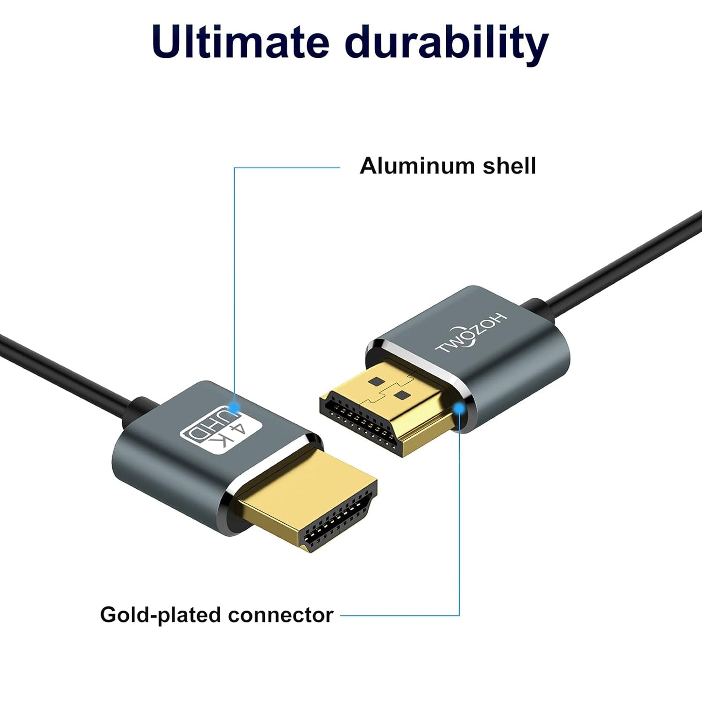 Twozoh Ultra-Thin HDMI to HDMI Cable 1.6FT, Hyper Slim HDMI 2.0 Cable, Extreme Flexible HDMI Cord Support 3D/4K@60Hz, 2160P, 1080P