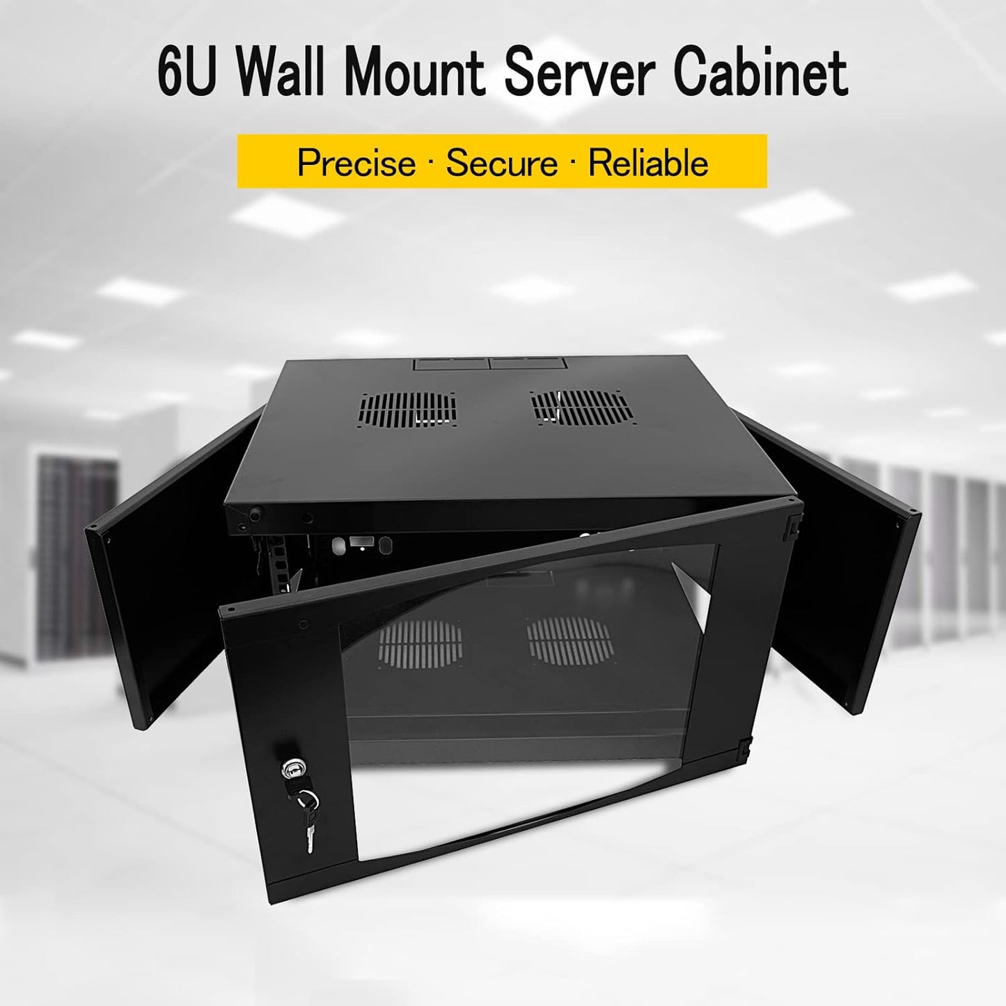 Raising Electronics Wall Mount Server Cabinet for Networking Data Home Video WiFi Internet System with 12 inch Install Depth (6U 450mm deep)