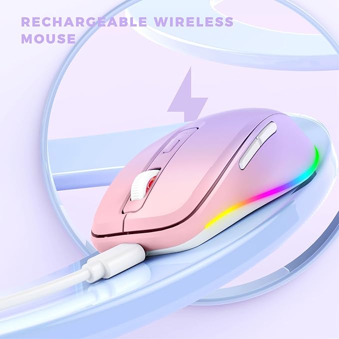 PEIOUS Wireless Mouse Jiggler - LED Wireless Mice with Build-in Mouse Mover, Rechargeable Moving Mouse for Laptop with Undetectable Random Movement Keeps Computers Awake - Purple to Pink