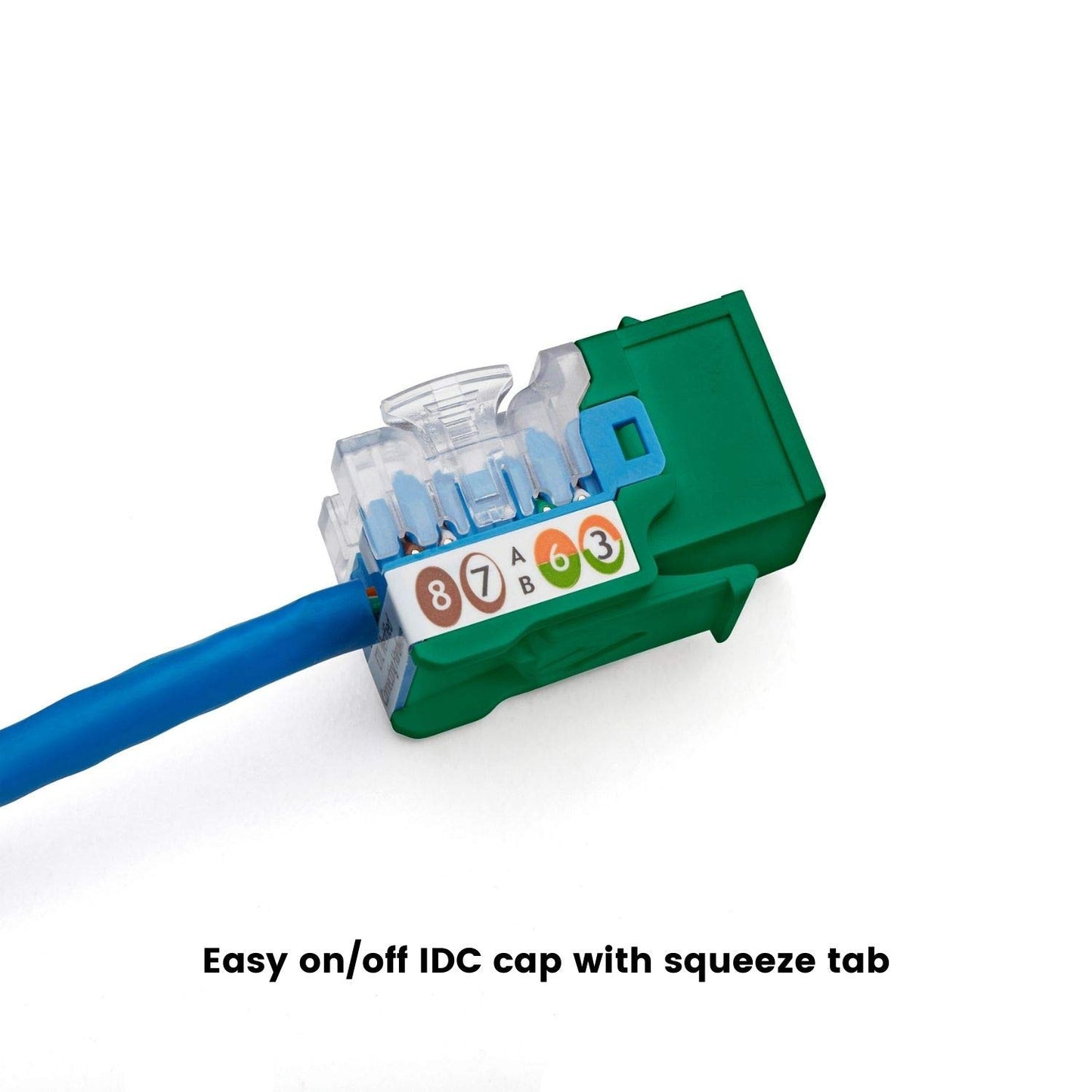TRUE CABLE Cat5e Keystone Jack, Unshielded (UTP), 90 Degree Punch-Down, PoE++ (4PPoE) 100W, UL Listed, ETL Verified, ANSI/TIA Certified, Modular RJ45 Female, Green, 48 Pack