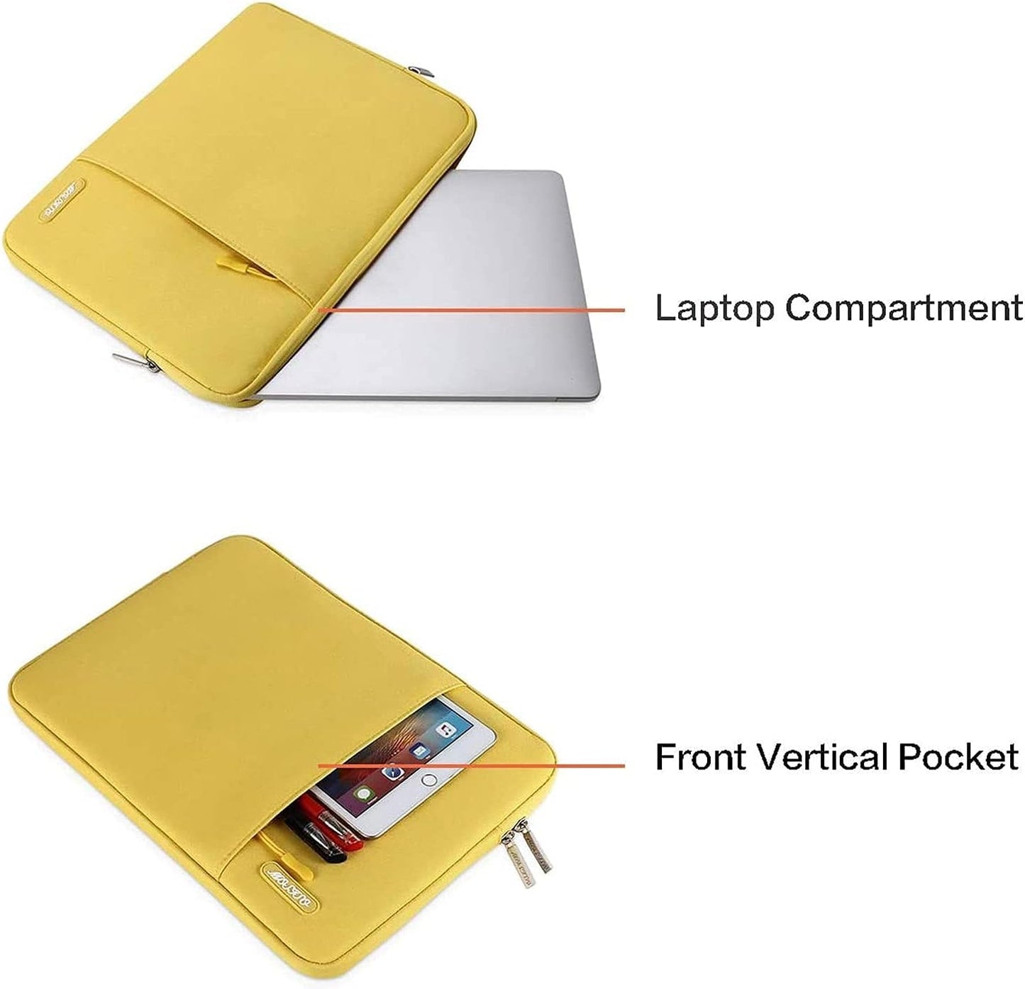 MOSISO Laptop Case 16 inch, 15-15.6 inch Laptop Sleeve Compatible with MacBook Pro 16 M4 M3 M2 M1, HP Acer Dell Lenovo ASUS Notebook, Polyester Vertical Computer Sleeve Bag with Pocket, Yellow