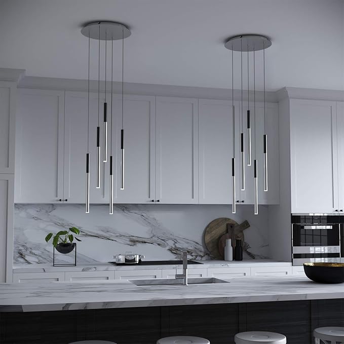ALTAIR 5 Mini Pendant Lighting Black-Nickel - LED Hanging Light Fixture for Kitchen Island, Bar, Foyer - Cluster Pendants - Dimmable, Adjustable Wire, Lamp Bulb Included