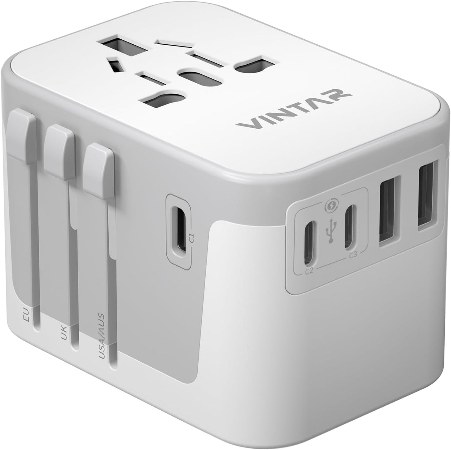 Universal Travel Adapter, VINTAR International Power Adapter with 6A 3 USB C and 2 USB Ports, All in One Travel Essentials Plug Adapter, Worldwide Outlet Converter for Europe UK AUS USA(Type A/C/G/I)
