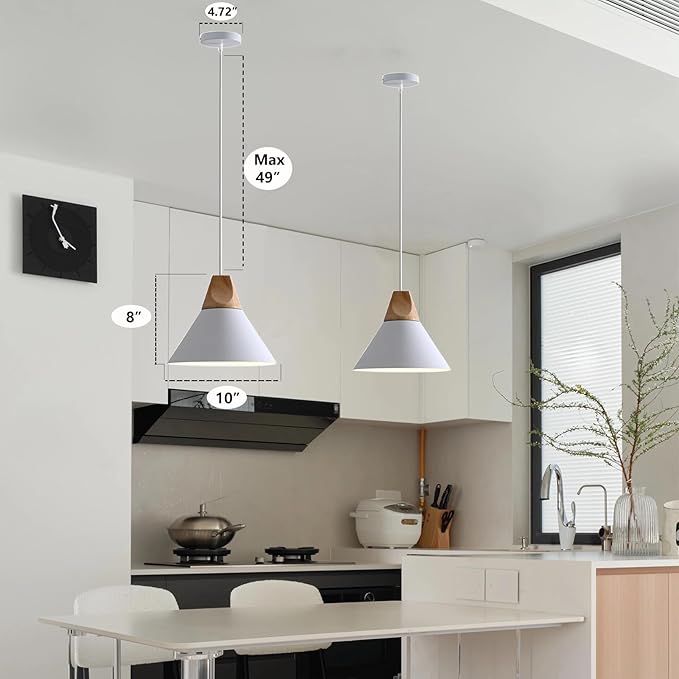 Modern Pendant Lights Kitchen Island,Solid Wood Matte White Ceiling Hanging Lamp,Pendant Lighting for Dining Room Coffee Bar (White-3 Pack)