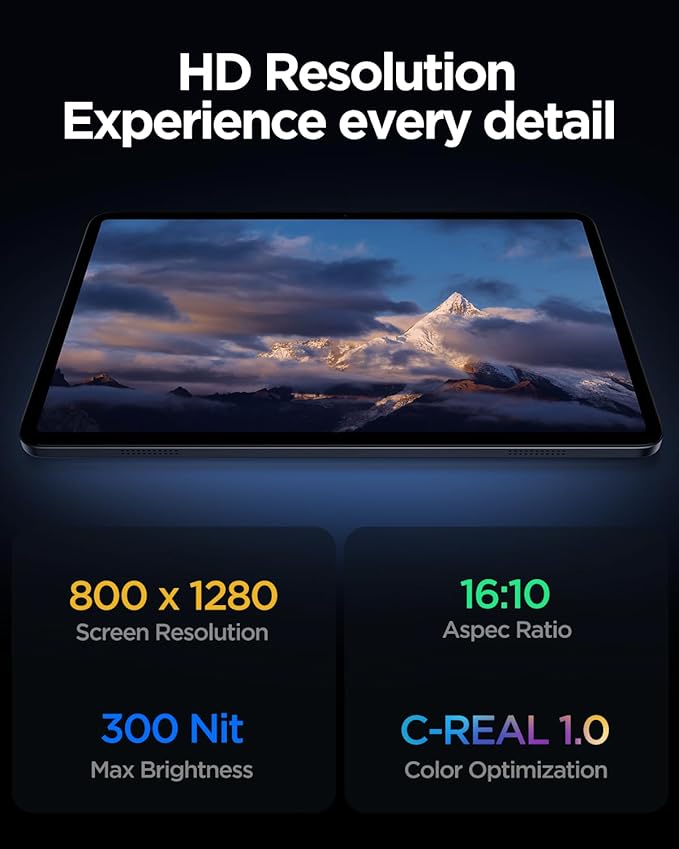 Android Tablet, 10.1 inch Android 15 Tablet with Octa-core Processor, 12GB RAM 192GB ROM (Expandable up to 2TB), 800x1280 IPS Display, WiFi 6 & Bluetooth, Dual Speakers, 5MP+8MP Camera, 6000mAh
