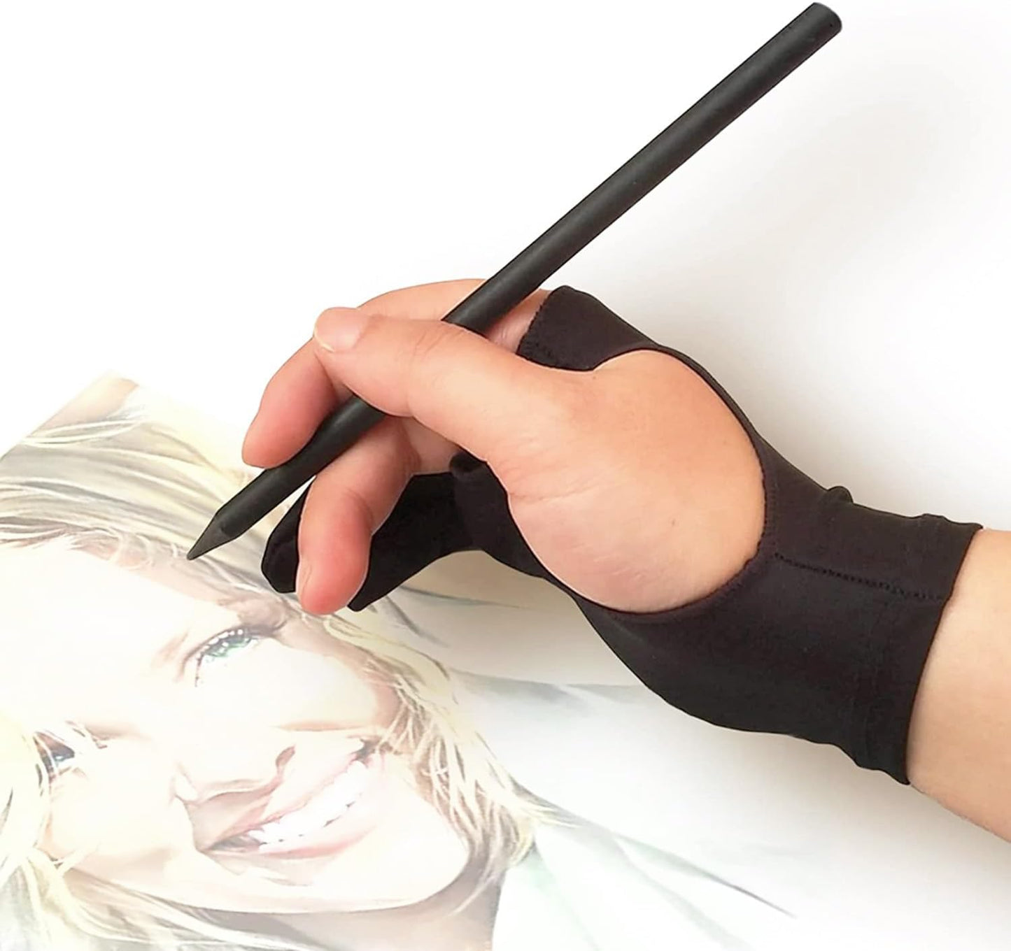 MMOBIEL Drawing Glove with Thumb Wrap for Digital Tablet Model B 2-Finger Palm Rejection Artist Glove – Medium Size – Right and Left Hand Use