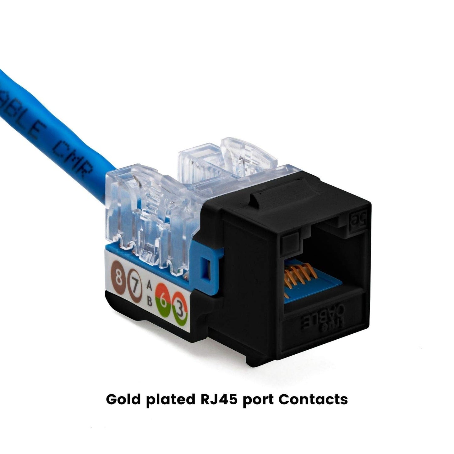 trueCABLE Cat5e Keystone Jack, Unshielded (UTP), 90 Degree Punch-Down, PoE++ (4PPoE) 100W, UL Listed, ETL Verified, ANSI/TIA Certified, Modular RJ45 Female, Black, 48 Pack