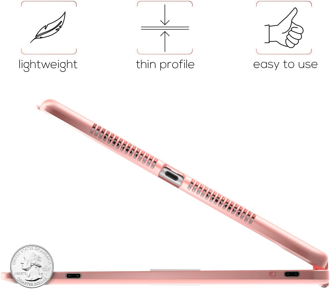 typecase Touch Case with Keyboard for iPad 9th Generation (10.2", 2021), Multi-Touch Trackpad, 10 Color Backlight, 360, Thin & Light - iPad 8th Gen (2020), 7th Gen (2019), Air 3, Pro 10.5 (Rose Gold)