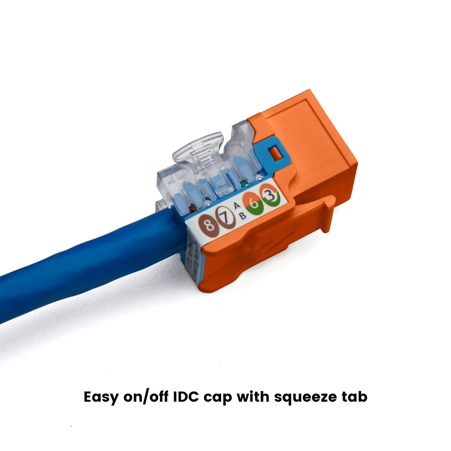 trueCABLE Cat6 Keystone Jack, Unshielded (UTP), 90 Degree Punch-Down, PoE++ (4PPoE) 100W, UL Listed, ETL Verified, ANSI/TIA Certified, Modular RJ45 Female, Orange, 12 Pack
