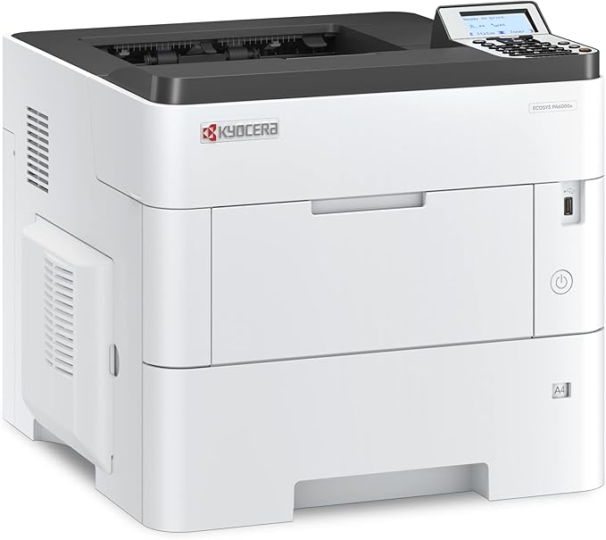 KYOCERA ECOSYS PA6000x Monochrome Laser Printer, 62 ppm, 600 x 600 dpi and Up to Fine 1200 dpi, 600 Sheet Tray, 100 Sheet MPT, Duplex, 5 Line LCD w/Hard Key Panel, Gigabit Ethernet, USB, 512 MB