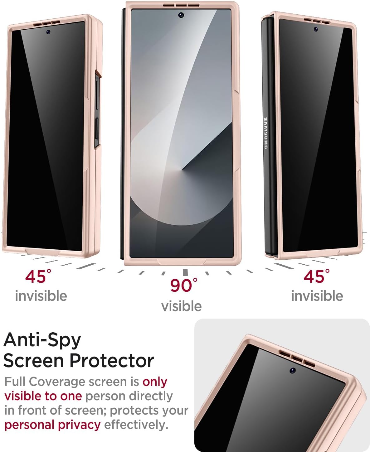 Miimall for Samsung Galaxy Z Fold 6 Case with S Pen Holder Slot [Military Grade Drop][Built-in Privacy Screen & Invisible Kickstand] Slim Thin Protective Phone Case for Galaxy Z Fold 6 5G Cover Gold