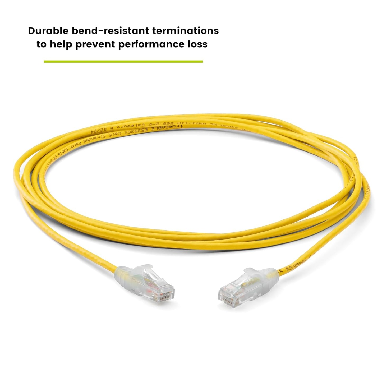 TRUECABLE Cat6 Component Rated Patch Cable, Unshielded (U/UTP), 10ft, Yellow, 28AWG Solid Copper, Snagless 10G High-Speed Ethernet Cable, PoE++ 4PPoE 100W, UL Listed, RoHS-3, 1 Pack