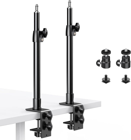 2-Pack Camera Desk Mount Stand with 1/4" Ball Head and Cold Shoe Mount Adapter,12.9-22" Tabletop Mounts Stand, Adjustable Aluminum Desktop Light Stand, for DSLR Camera, Ring Light, Video Light
