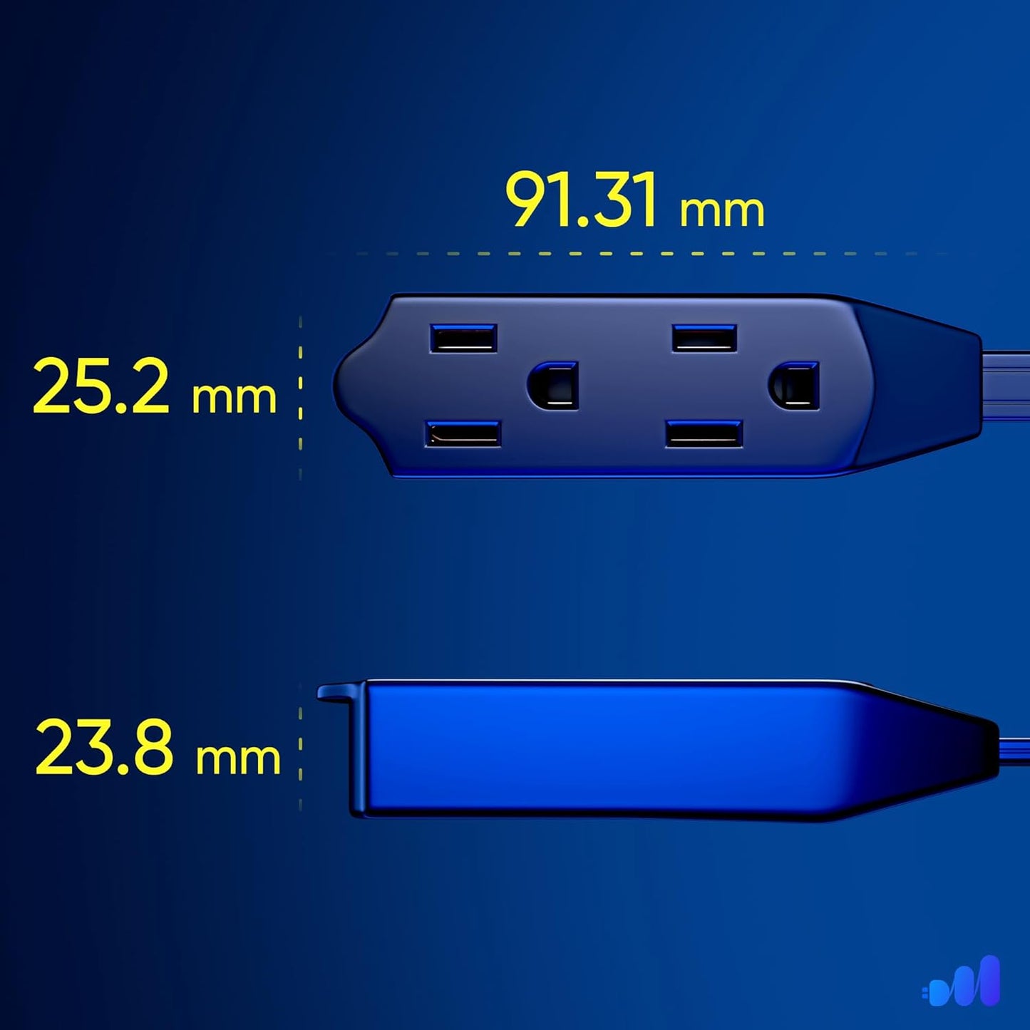 Maximm Cable 8 Ft 360° Rotating Flat Plug Extension Cord, 16/3 AWG Multi 3 Outlet 3-Prong Grounded Wire- Black - UL Certified