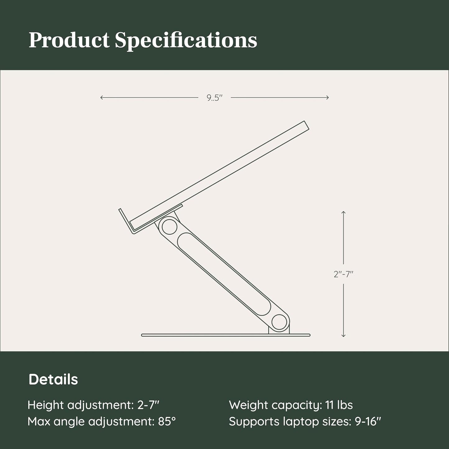 Branch Adjustable Laptop Stand - Elevate Ergonomics & Reduce Strain, Laptop Riser Customizable Height & Angle, Portable & Robust Design for Home or Office, Secure Silicon Grips - Walnut