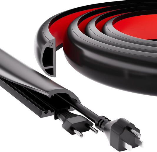 4ft Floor Cord Cover, Silicone Wire Hider, Hide Extension Cords, Protect Cords, Prevent Cable Trips, Heavy-Duty Adhesive-Backed Anti-Trip Cable Protector for Floor, Desk & Wall