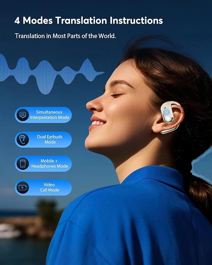 AI Translation Earbuds Real Time - Audifonos Traductores Inglés Español, 3-in-1 Translator Device, Supports 144 Languages & Accents, Open Ear Earbuds with Charging Case