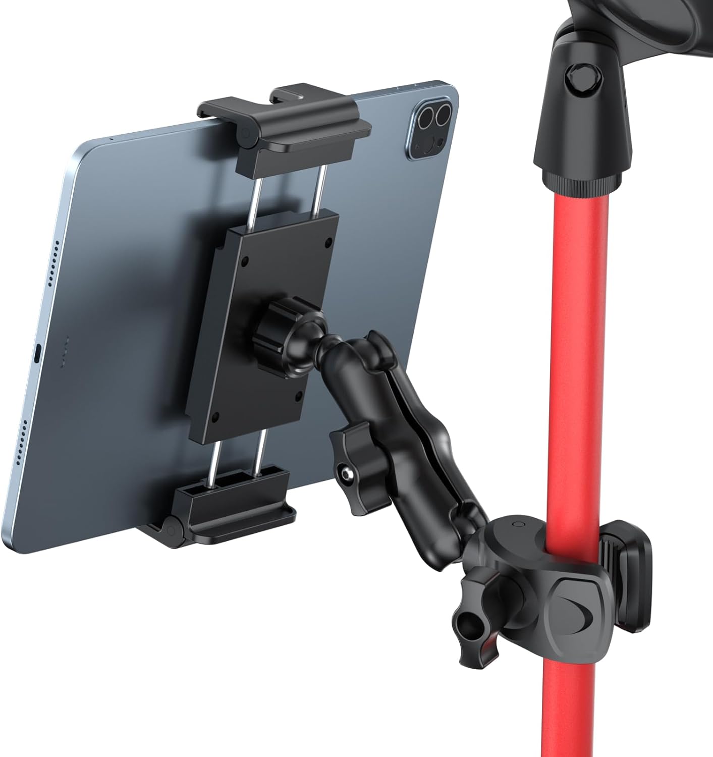 PLDHPRO Tablet Holder for Mic Stand 360° Swivel iPad Music Stand Mount for Microphone with Clamp, Musicians Stage Portable Stands Guitar Tripod Accessories Compatible 5.1-15.6'' Devices