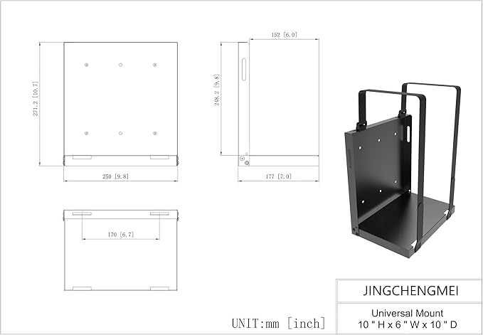 JINGCHENGMEI Universal Mount Computer Wall Mount 10" H x 6" W x 10" D, Adjustable Strap Mount for CPU, UPS, Computer Cases or Other Electronic Devices