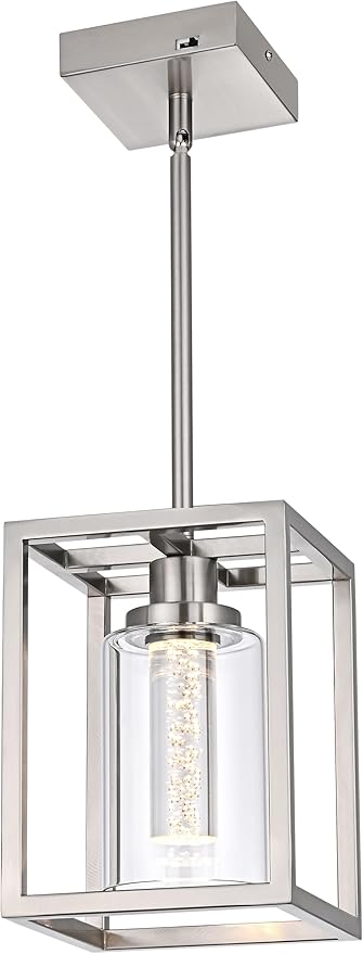 MELUCEE LED Pendant Lights Modern Pendant Lighting Brushed Nickel with Crystal Bubble Glass, 5 CCT Dimmable Hanging Ceiling Lamps for Kitchen Island Dining Room, Built-in LED Chips, Adjustable Height